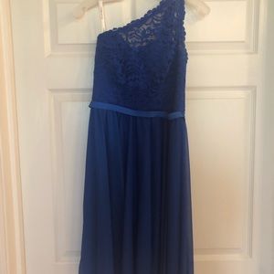 One shoulder knee length dress